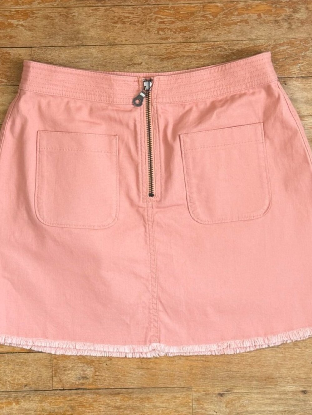 MADEWELL Skirt Pink Cotton 98% Fringed Exposed Front Zipper Size 6 Patch Pockets
